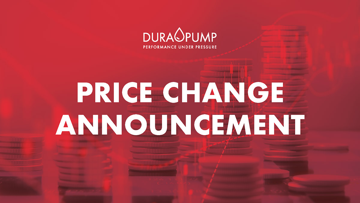 Branded Dura Pump image featuring a graph displaying an upward trend, highlight price increases that will come into effect in January 2022