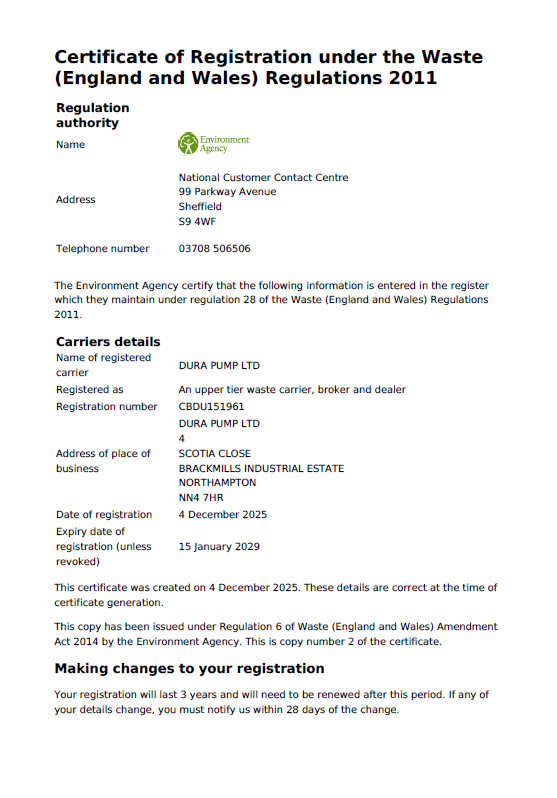 Waste Transfer Certificate